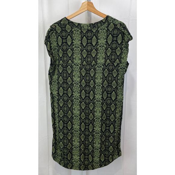 by ANTHROPOLOGIE Rachel Tunic Dress V Neck Snakeskin Print Green Petite S PS - Picture 2 of 12
